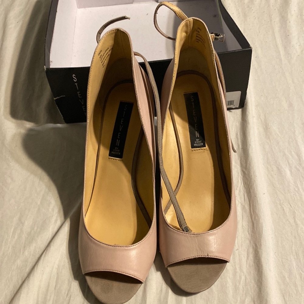 Steven Wedge Shoes.  Blush with gray tinted heel